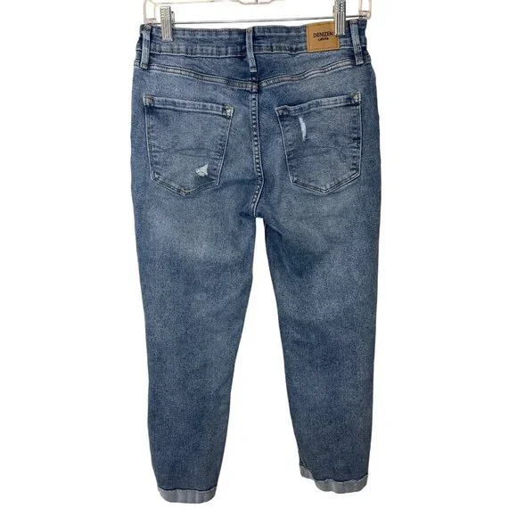 Denizen From Levis Mid Rise Boyfriend Jeans Size 8 Blue Distressed Denim Womens - Picture 3 of 5
